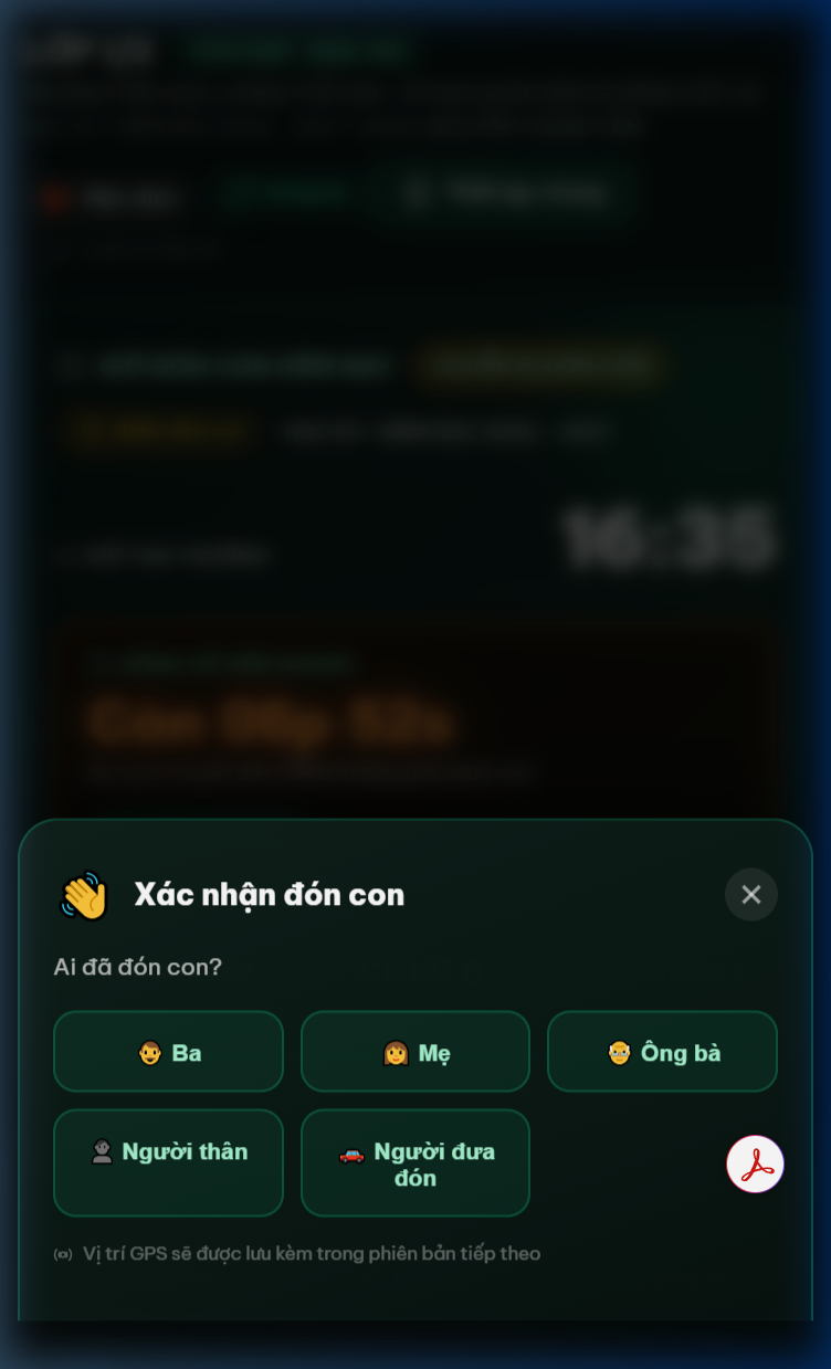 Hộp thoại xác nhận đã đón con chống nhấn nhầm