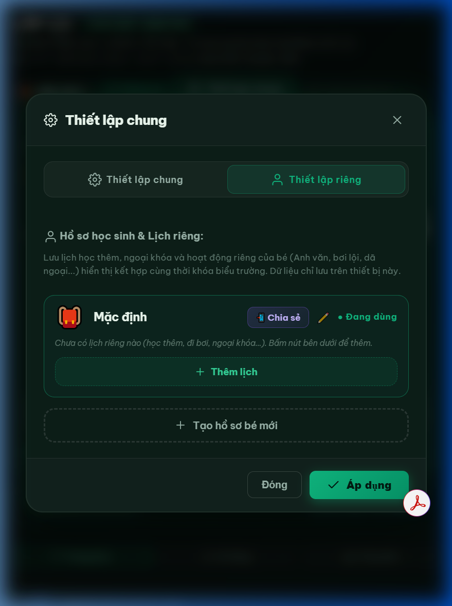Quản lý đa hồ sơ học sinh và lịch riêng